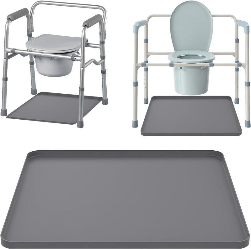 stufool Bedside Commodes Mat, Bedside Toilet Floor Mat with Raised Edge for Floor Protector, Silicone Non-Slip Protective Mat for Under Commode Chair, Recyclable and Waterproof 23.6" x 19.7" - Image 1